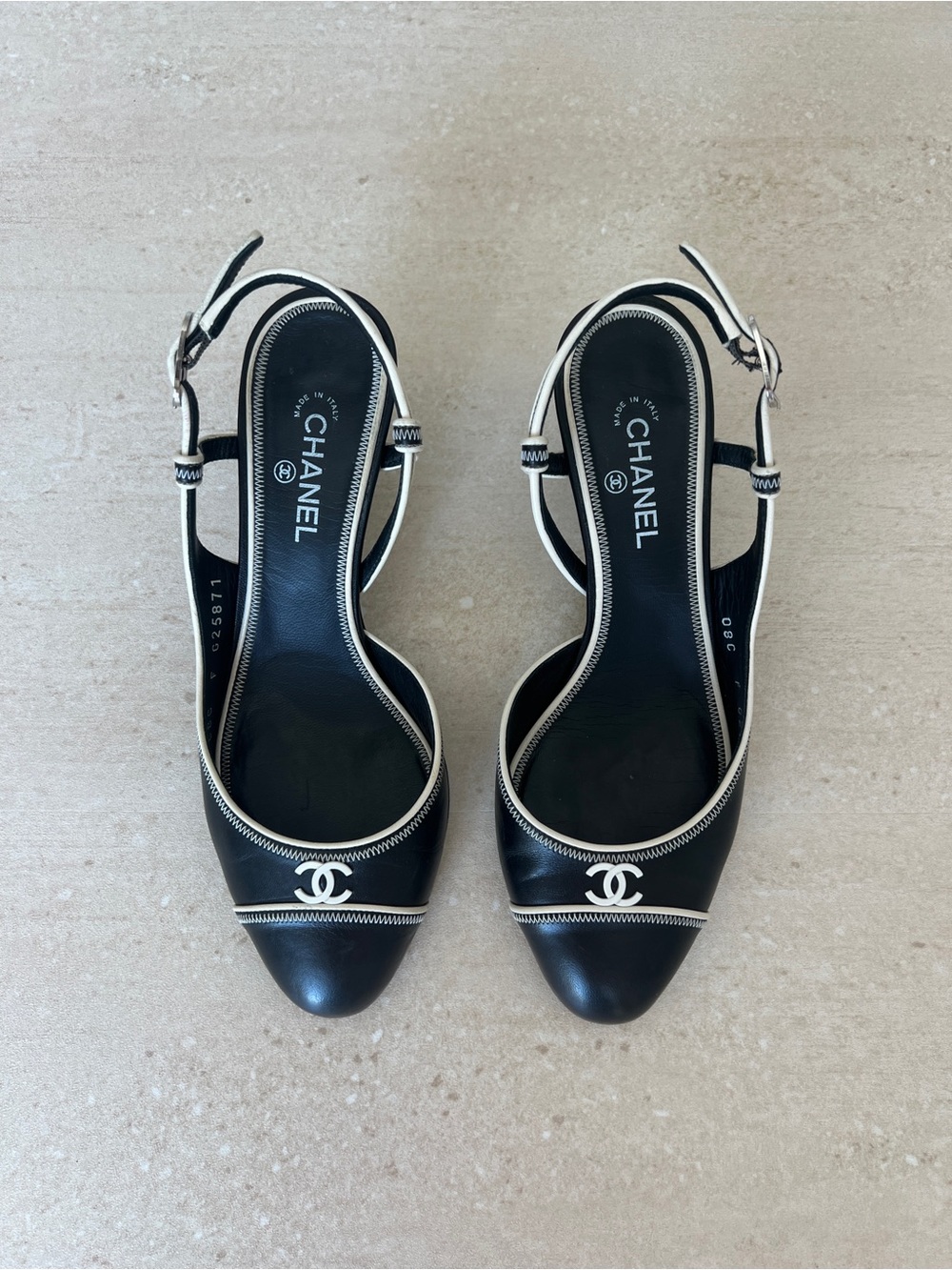 CHANEL Vintage Black & White Slingback Heels